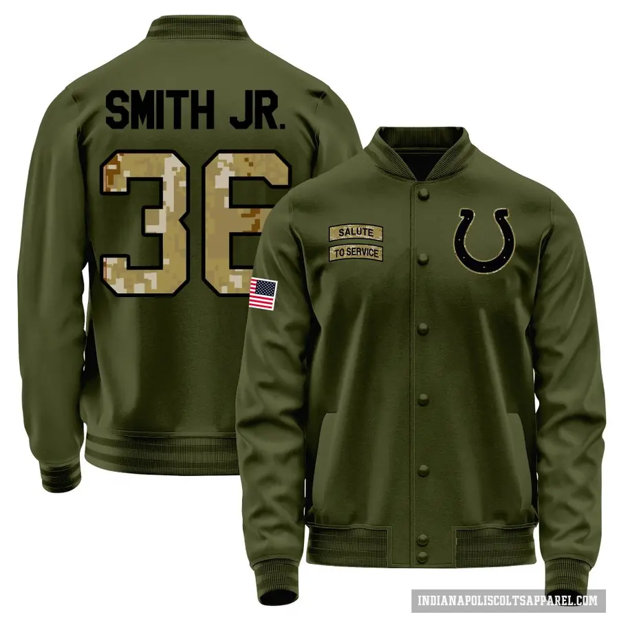 Youth ＃36 Mike Smith Jr. Indianapolis Colts Olive Salute to Service Sideline Performance Jacket