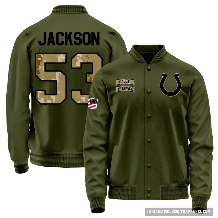 Youth ＃53 Edwin Jackson Indianapolis Colts Olive Salute to Service Sideline Performance Jacket